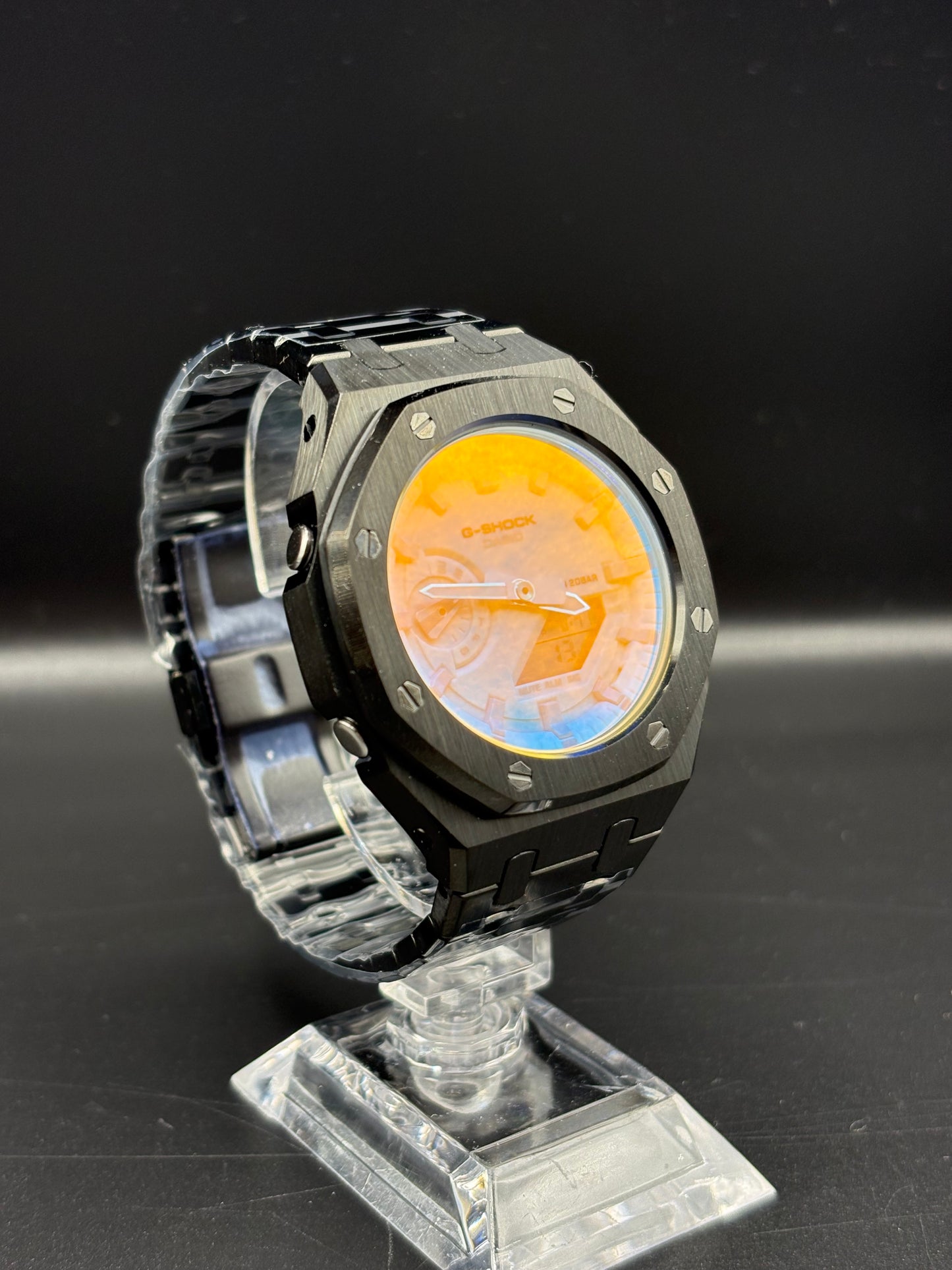 Custom Casio GA-2100 Casioak Blue/Orange Reflection Dial