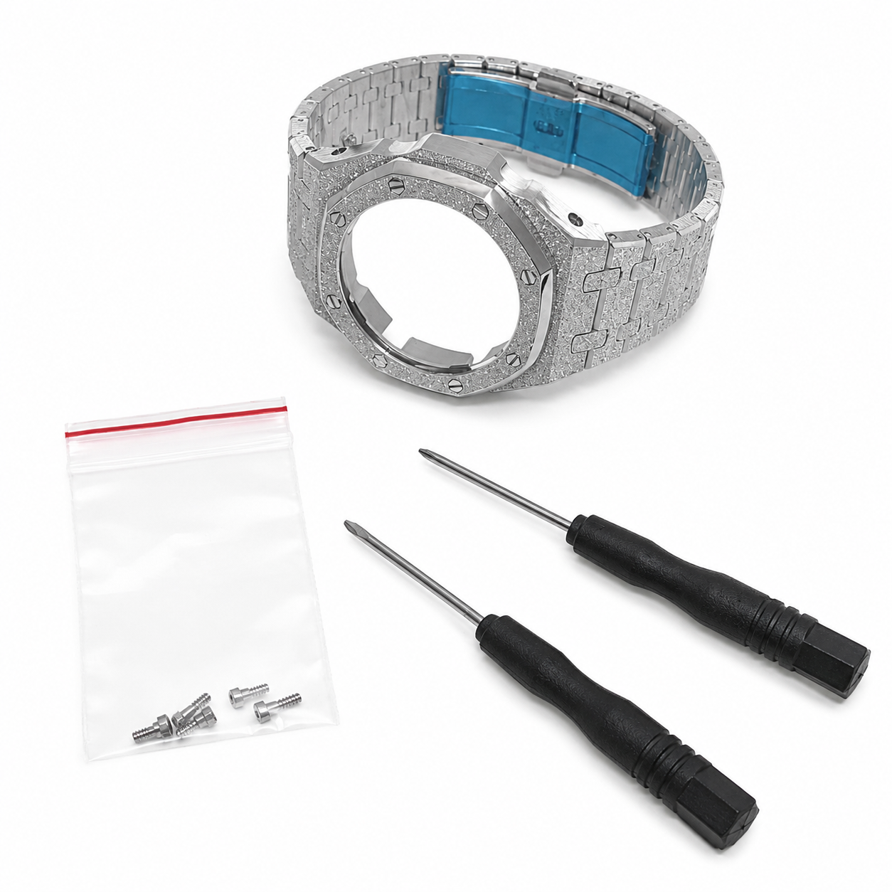 Frosted Casio GA-2100 Mod Kit – Stainless Steel CasiOak Case & Strap Upgrade