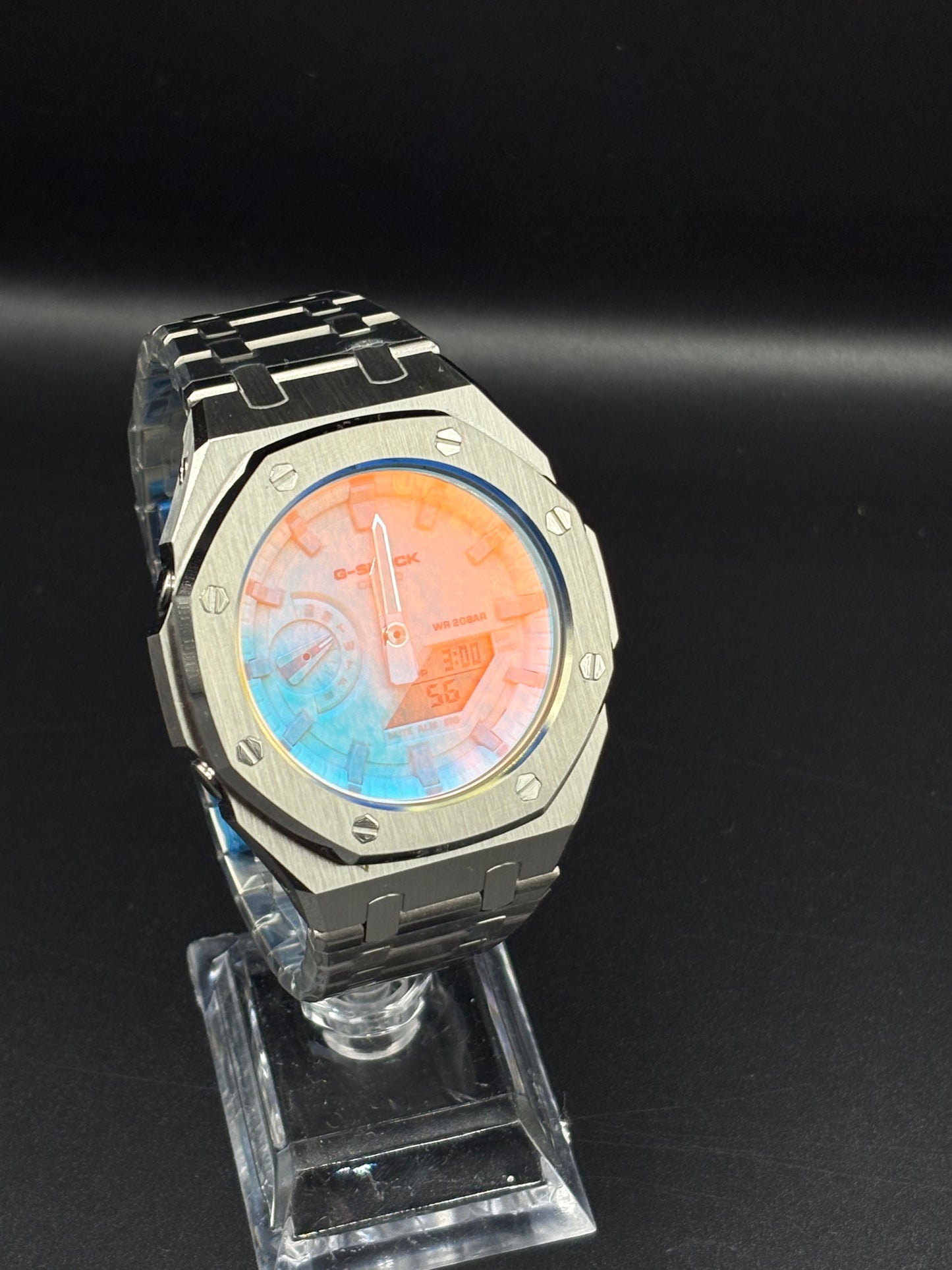 Custom Casio GA-2100 Casioak Blue/Orange Reflection Dial