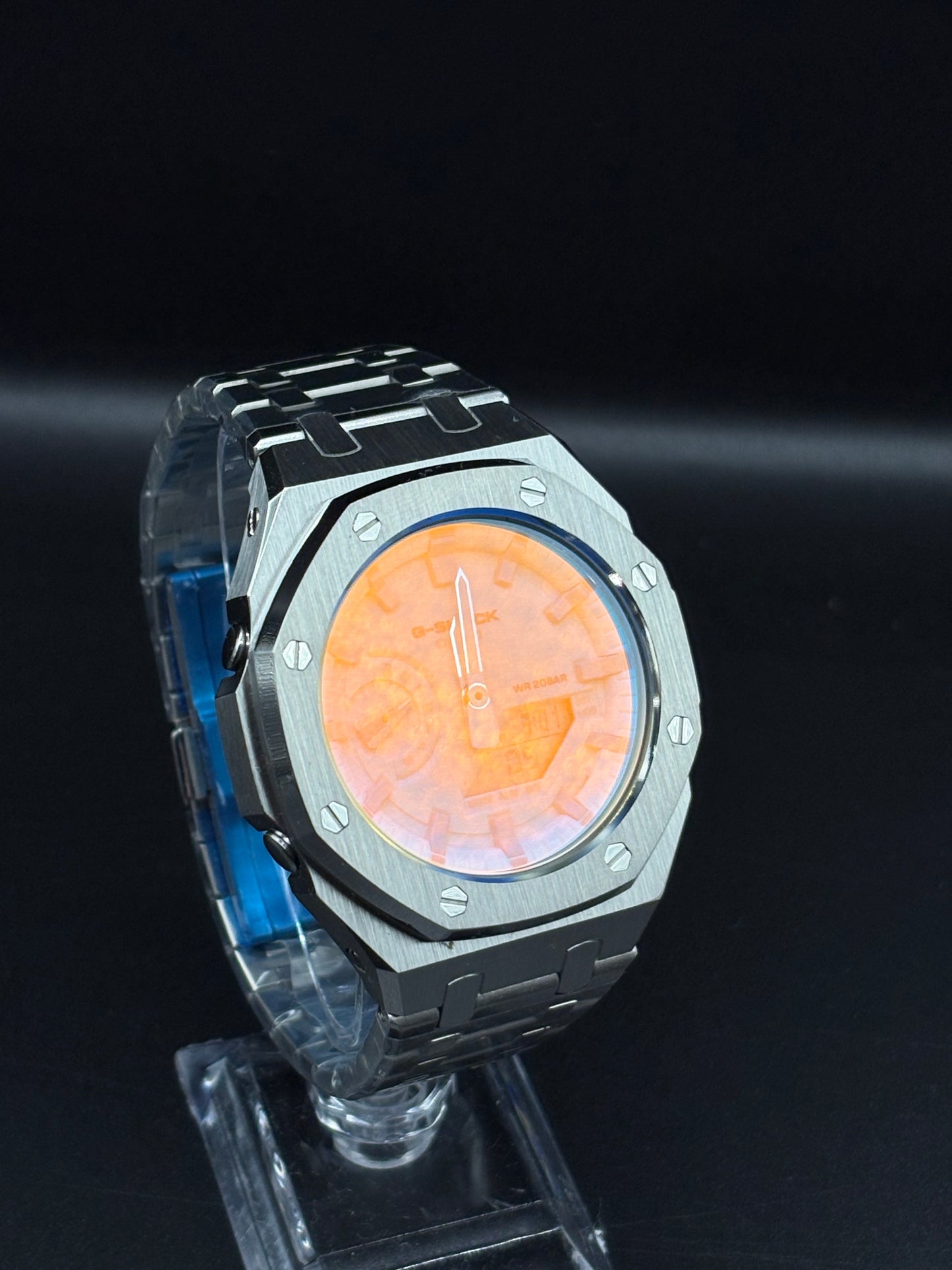 Custom Casio GA-2100 Casioak Blue/Orange Reflection Dial