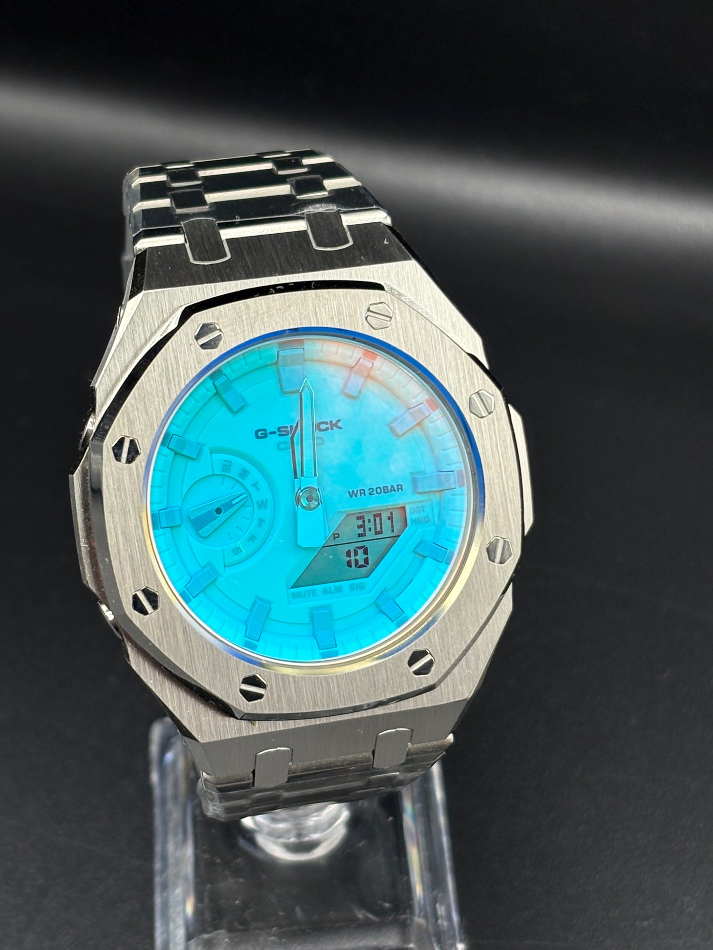 Custom Casio GA-2100 Casioak Blue/Orange Reflection Dial