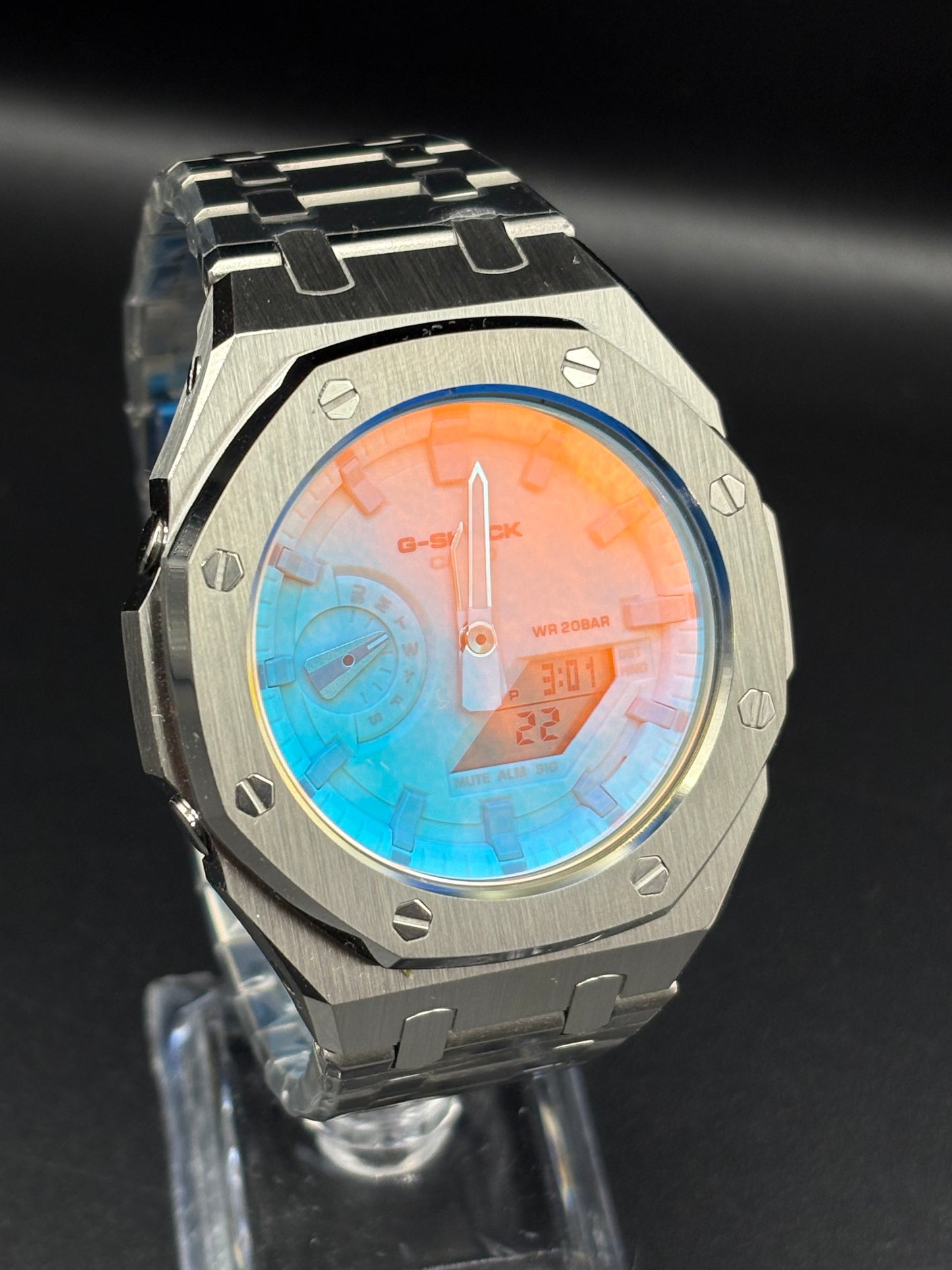 Custom Casio GA-2100 Casioak Blue/Orange Reflection Dial