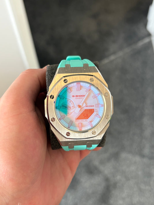 Custom Casio GA-2100 Casioak Blue/Orange Reflection Dial