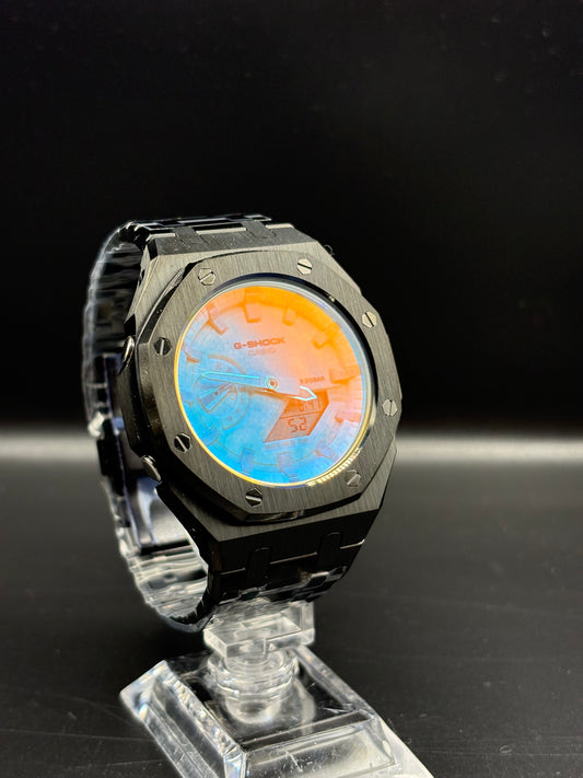 Custom Casio GA-2100 Casioak Blue/Orange Reflection Dial