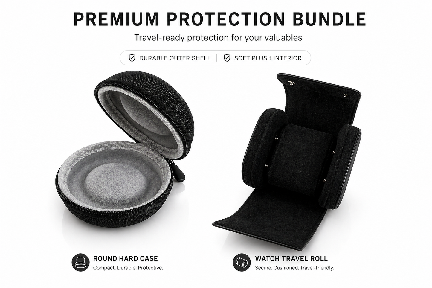 Premium Watch Protection Bundle – Hard Shell Watch Case & Travel Roll Storage for Luxury Watches