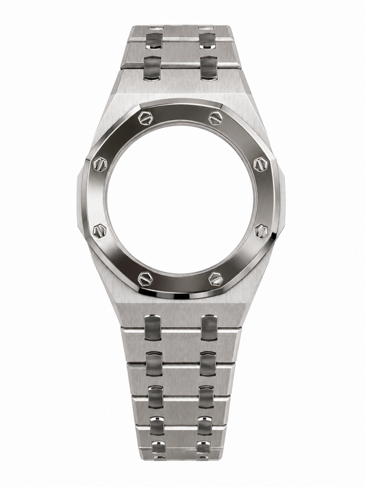 Silver Two Tone Casio GA-2100 Mod Kit – Stainless Steel CasiOak Case & Strap Upgrade