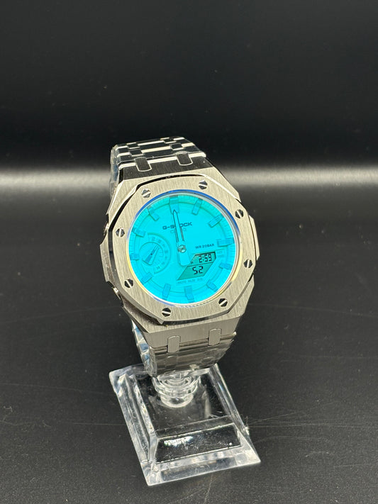 Custom Casio GA-2100 Casioak Blue/Orange Reflection Dial
