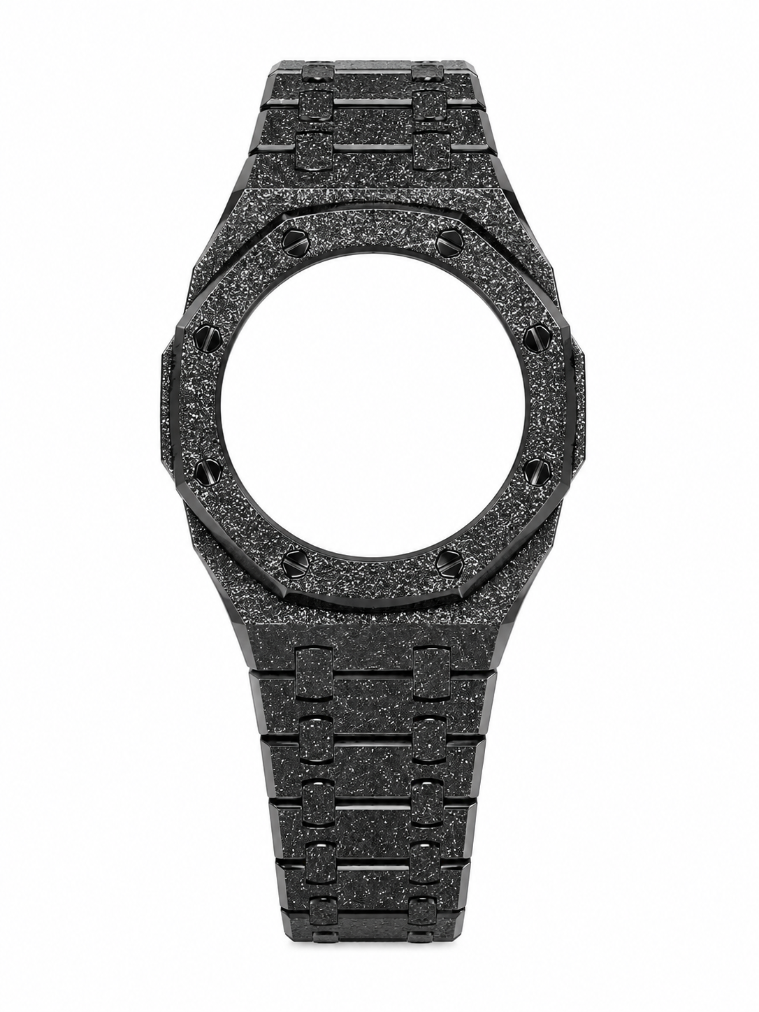 Black Frosted Casio GA-2100 Mod Kit – Stainless Steel CasiOak Case & Strap Upgrade
