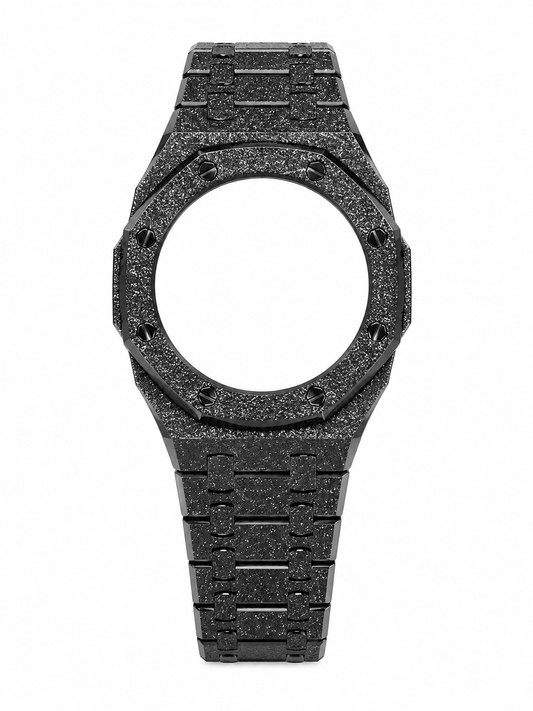 Black Frosted Casio GA-2100 Mod Kit – Stainless Steel CasiOak Case & Strap Upgrade