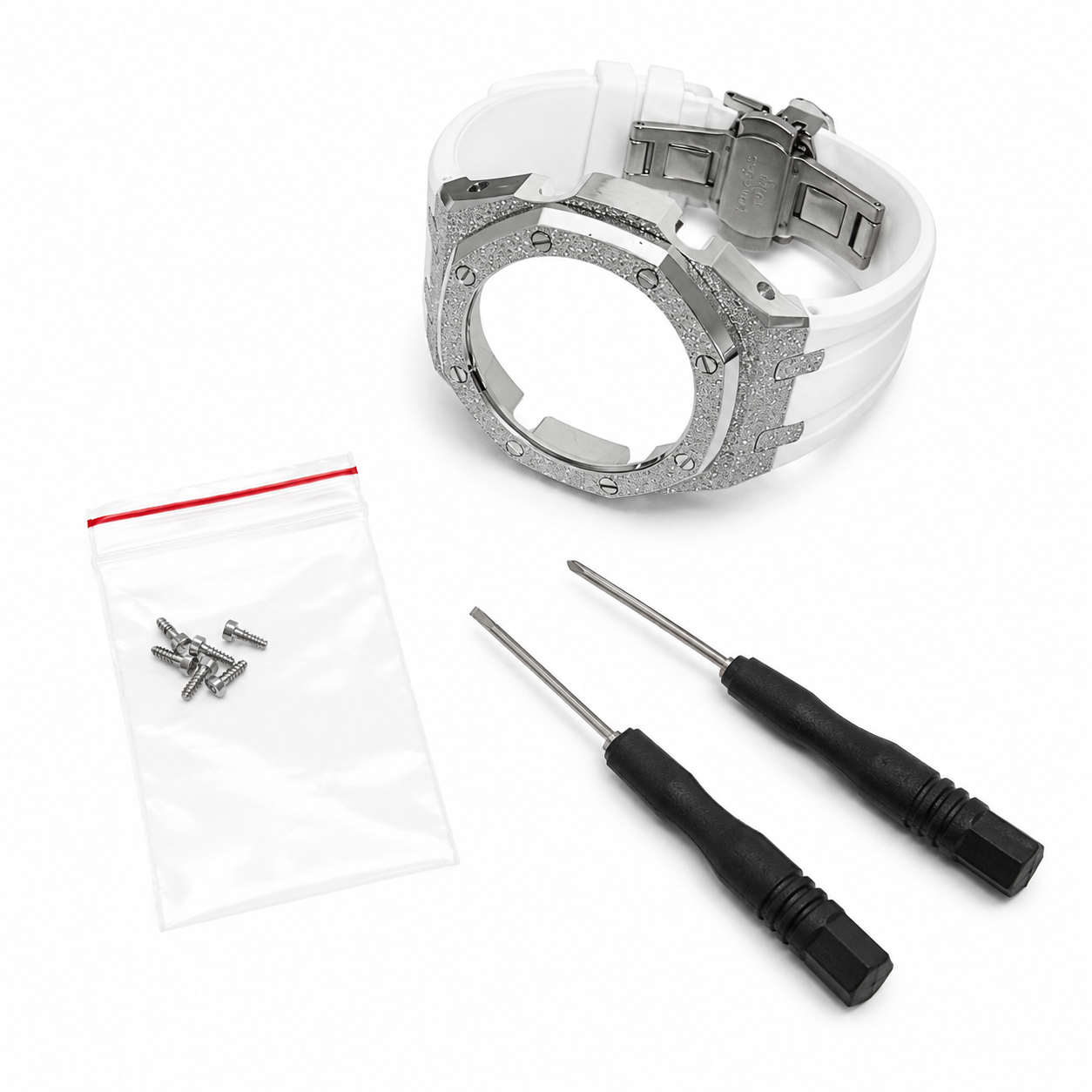 Casio GA-2100 Mod Kit – Frosted Stainless Steel CasiOak Case & Strap Upgrade